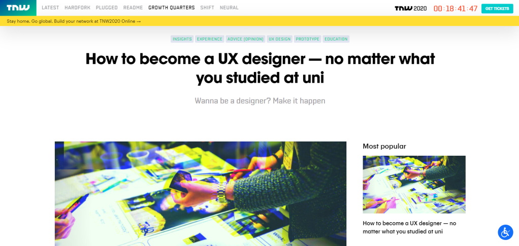 Screenshot of my The Next Web Article "How to become a UX designer — no matter what you studied at uni"